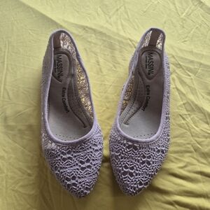 Massini Lavender Crochet Pointed Ballet Flats